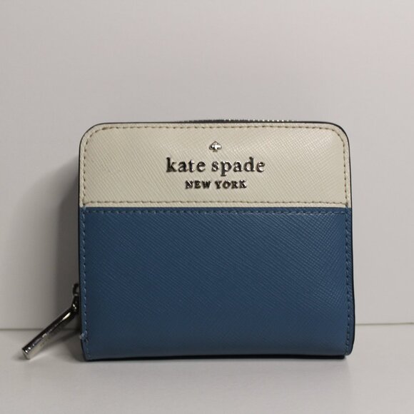 Kate Spade Small Zip Wallet Colorblock Blue/White - Picture 1 of 5